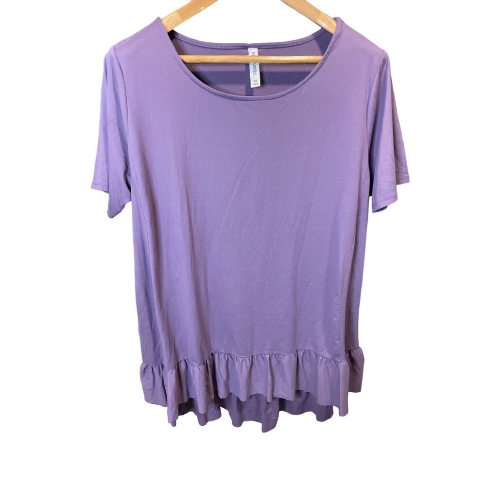 Zenana Outfitters Purple Long Tunic Ruffle Hem Short Sleeved Dress Top Sz 1X